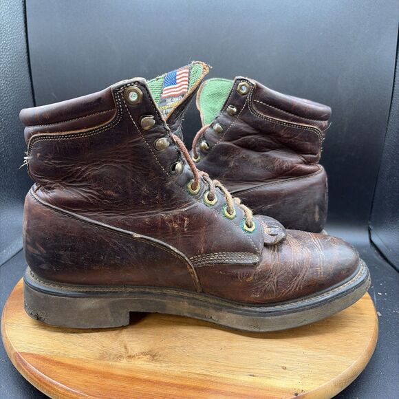 Justin Mens Size 8 769 Brown Leather Western Shoes Fringe Boots Shoes Vintage main image 4